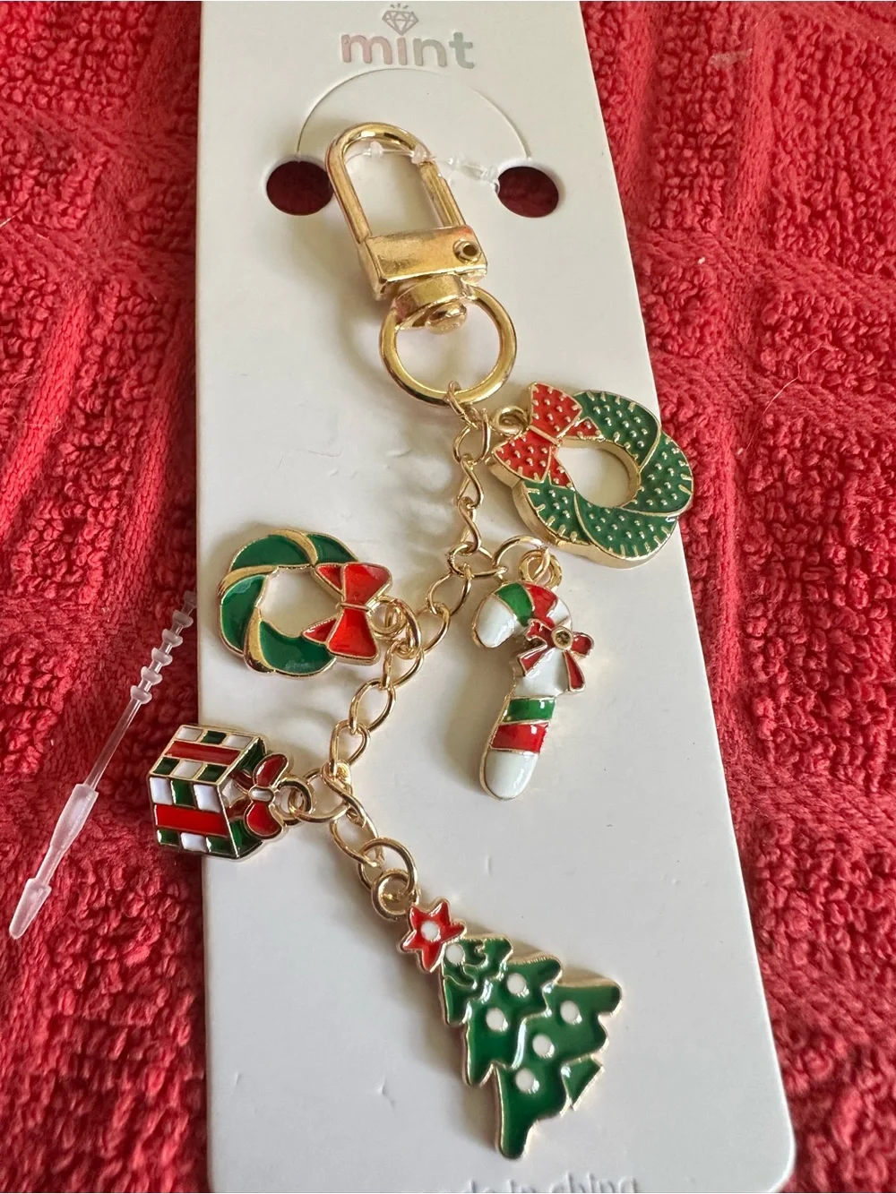 Mint Green and Red Holiday Charm Key & Card Holder Charm Chain